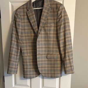 Topman Gray and Tan Plaid Blazer